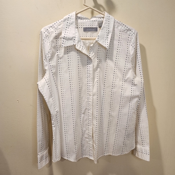Liz Clairbone white and black Polka Dot long Sleeves plus size cotton blouse 16 - Picture 6 of 11